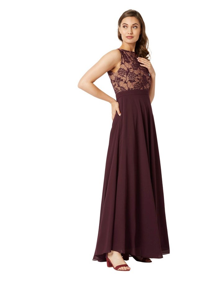 Miss Chase - Miss Chase Women's Round Neck Sleeveless Georgette Floral Lace Fit & Flare Maxi Dress - Image 1