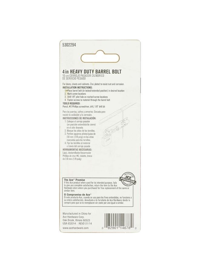 ACE Heavy Duty Durable Zinc-Plated Steel Barrel Bolt Silver 4inch 01-3008-308  - Image 3
