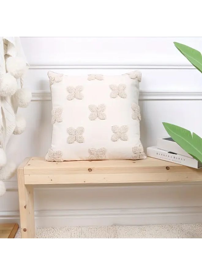 Geometric Tufted Pillow Cover 18x18 Inch White Zipper Closure Polyester - Image 2