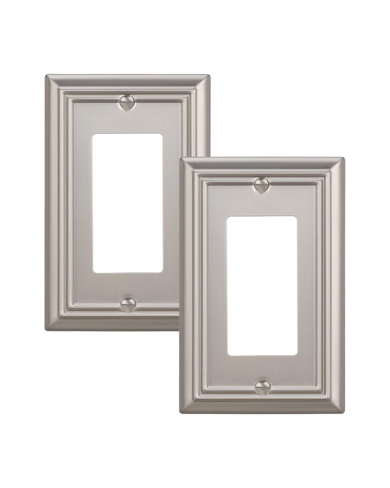 DEWENWILS Decorator Outlet Covers, Brushed Nickel Metal Light Switch Cover Plates, 4.92" x 3.14" Decorative Outlet Wall Plates, Switch Plate Covers for Home Decor, 2 Pack - Image 1