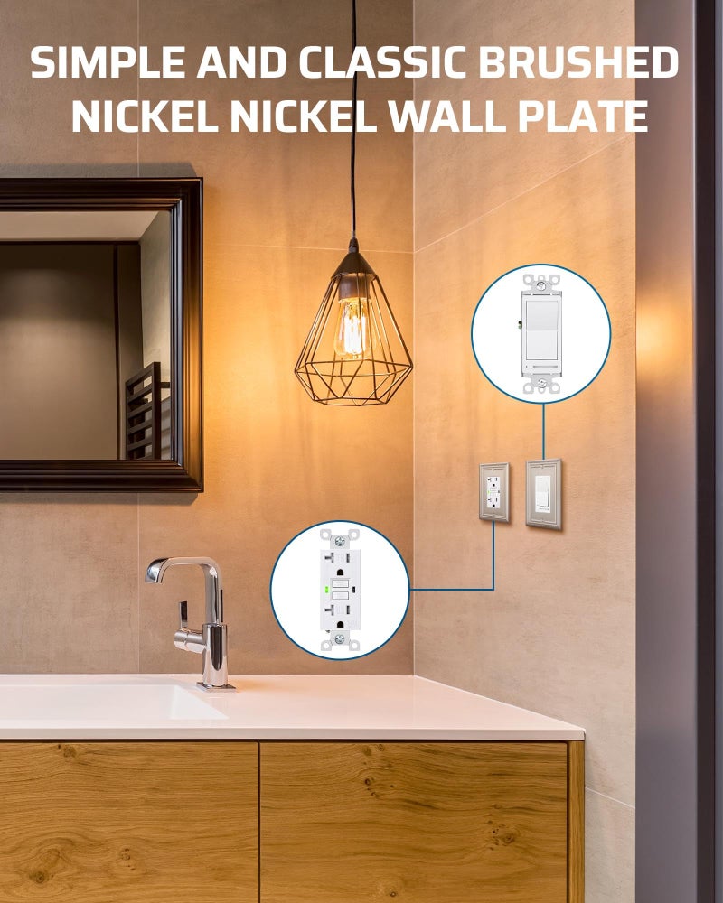 DEWENWILS Decorator Outlet Covers, Brushed Nickel Metal Light Switch Cover Plates, 4.92" x 3.14" Decorative Outlet Wall Plates, Switch Plate Covers for Home Decor, 2 Pack - Image 2