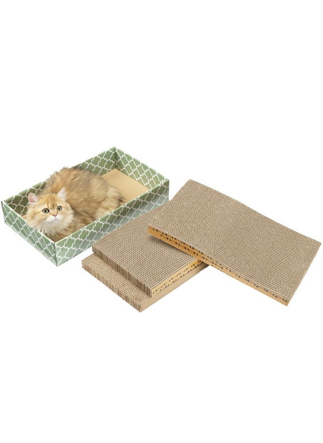 MECOOL MECOOL Cat Scratching Board，3PC Scratch Pad with Box，Reversible Corrugated Scratcher Cardboard and Lounge Bed for Indoor Cats, Catnip  - Image 1