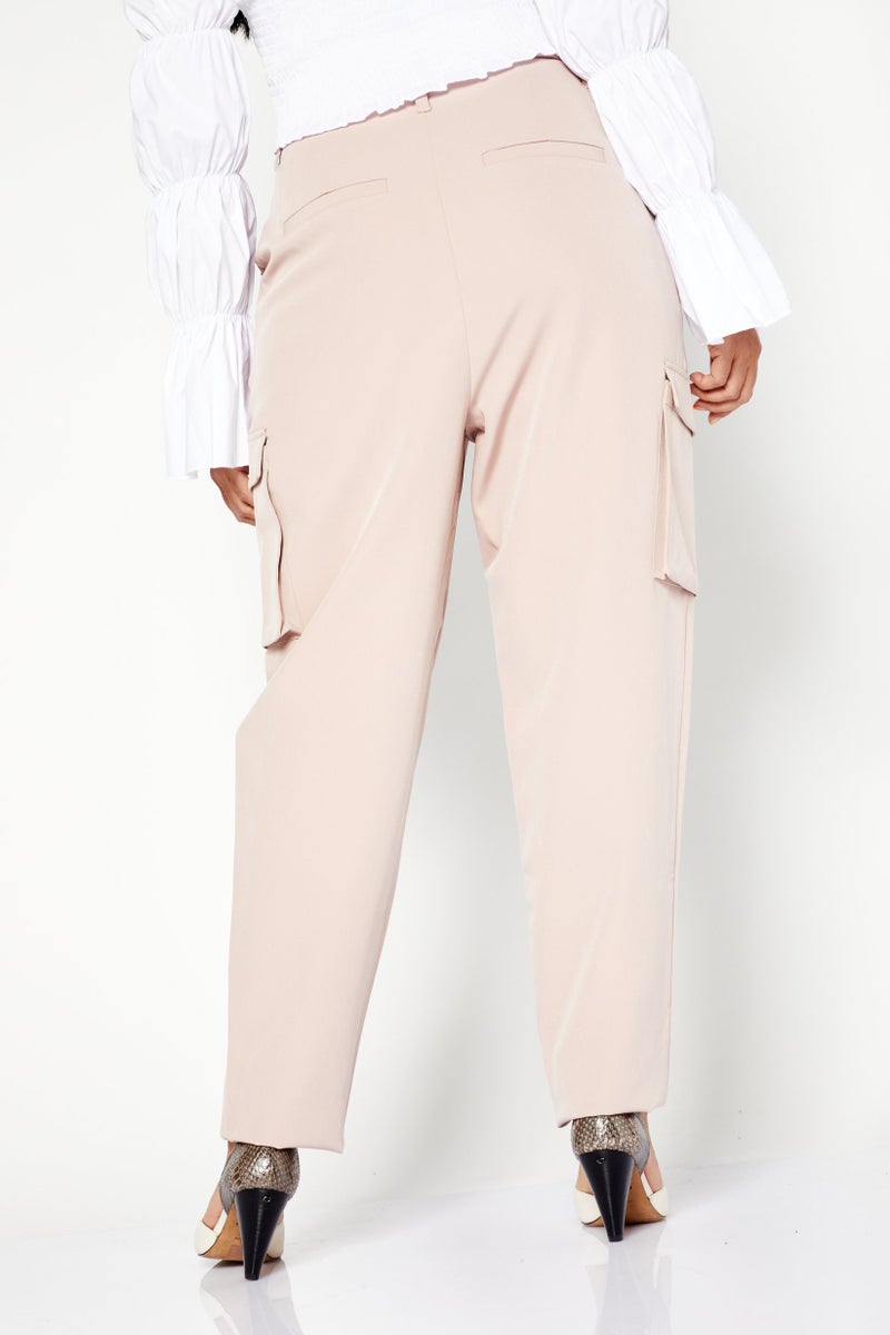 NA-KD Women Regular Fit Plain Cargo Pants, Light Pink - Image 3
