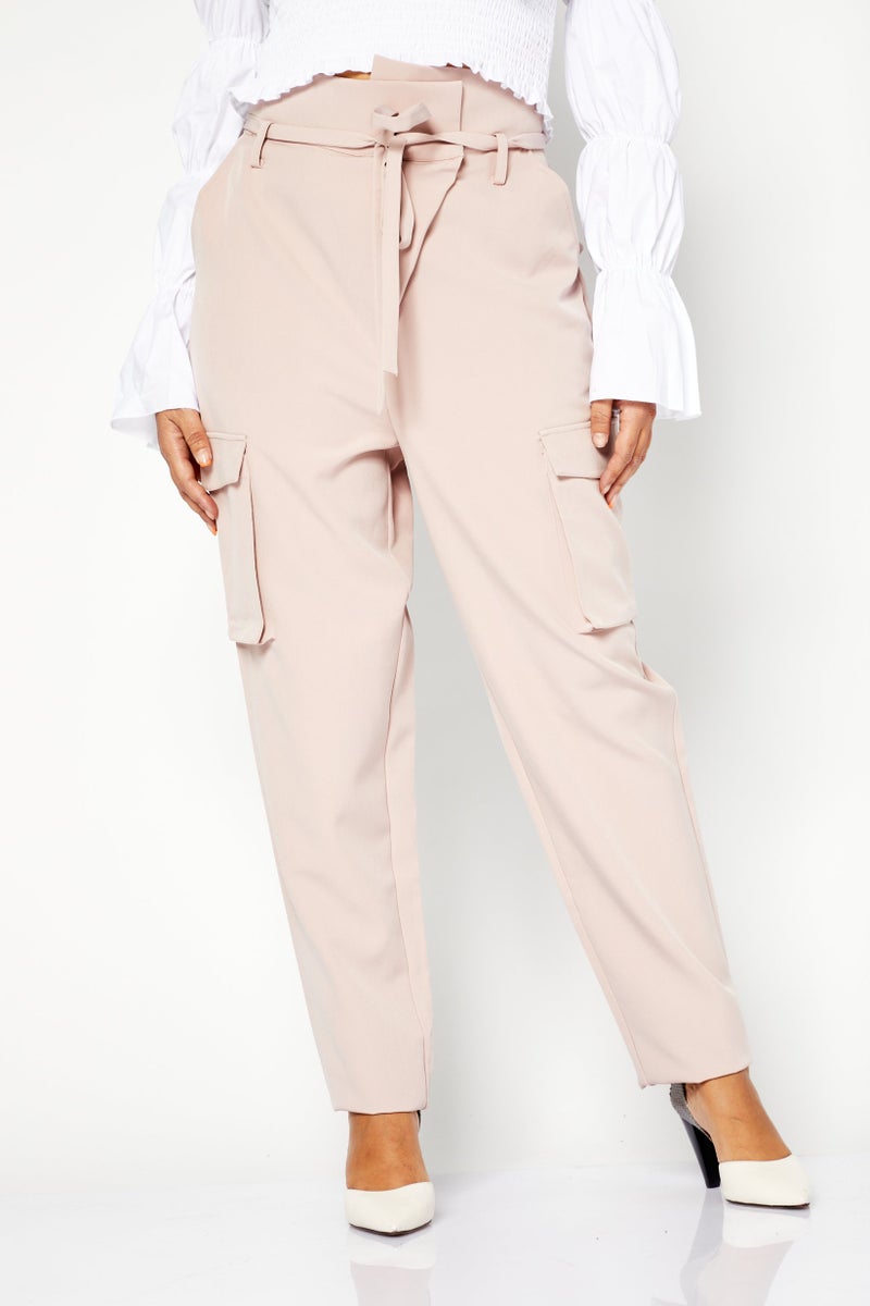 NA-KD Women Regular Fit Plain Cargo Pants, Light Pink - Image 1