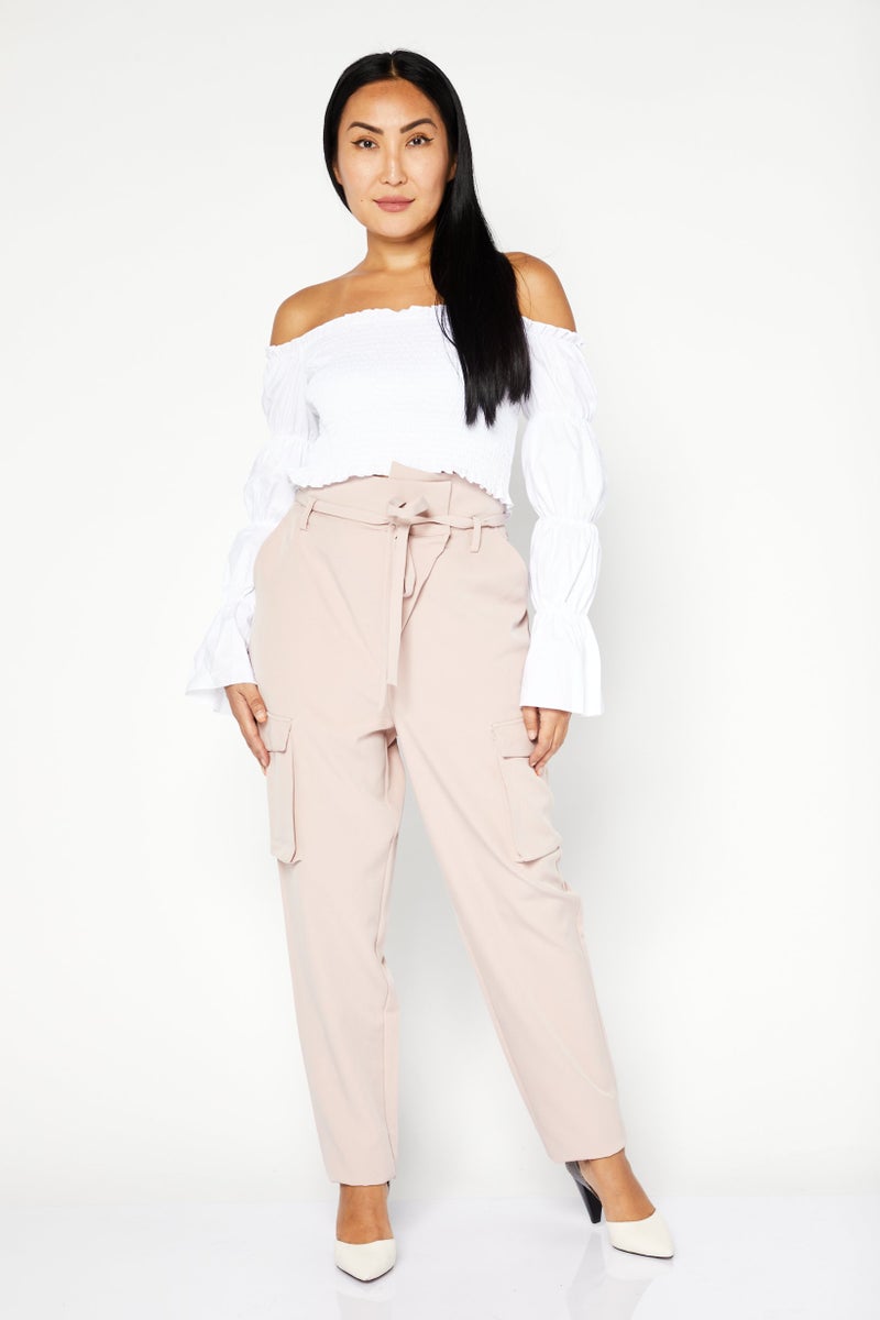 NA-KD Women Regular Fit Plain Cargo Pants, Light Pink - Image 4