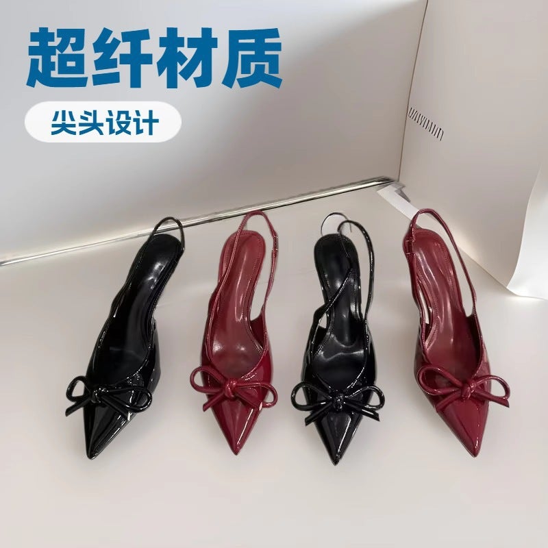 Popular Bow High Heels, Patent Leather Stiletto Heels, Beautiful Pointed Toes, Fashionable And Gentle Temperament High Heel Sandals - Image 4