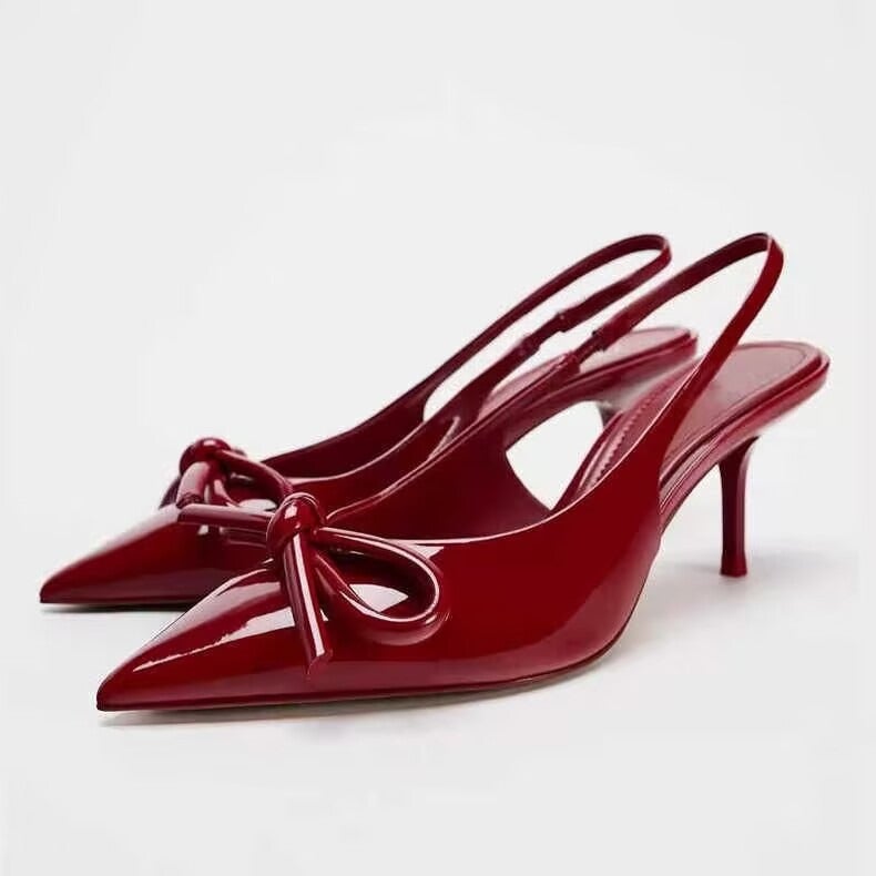 Popular Bow High Heels, Patent Leather Stiletto Heels, Beautiful Pointed Toes, Fashionable And Gentle Temperament High Heel Sandals - Image 5