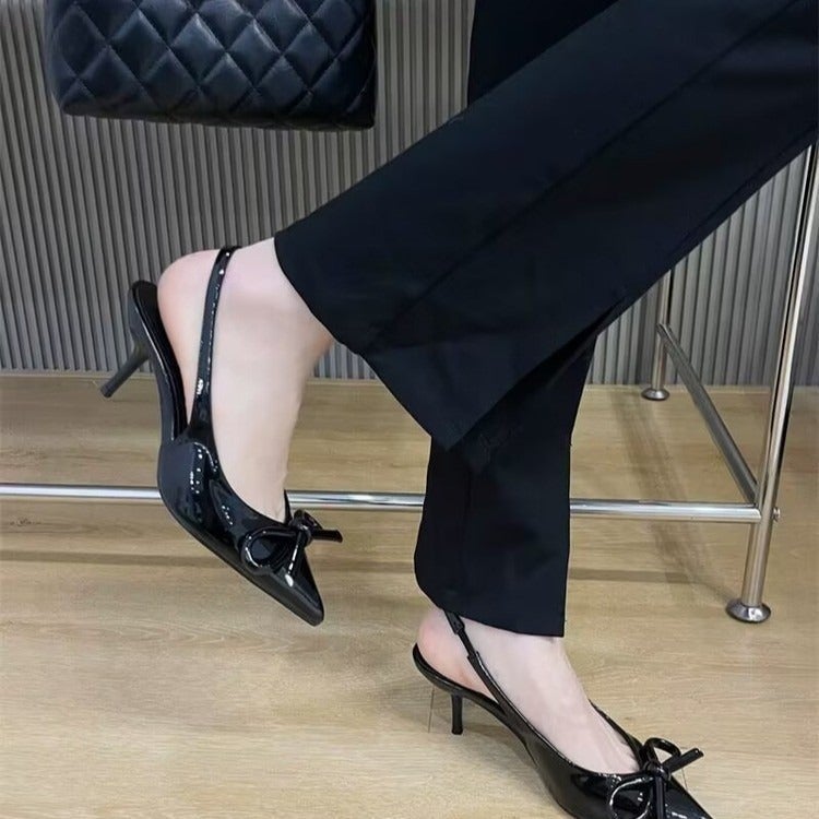 Popular Bow High Heels, Patent Leather Stiletto Heels, Beautiful Pointed Toes, Fashionable And Gentle Temperament High Heel Sandals - Image 2