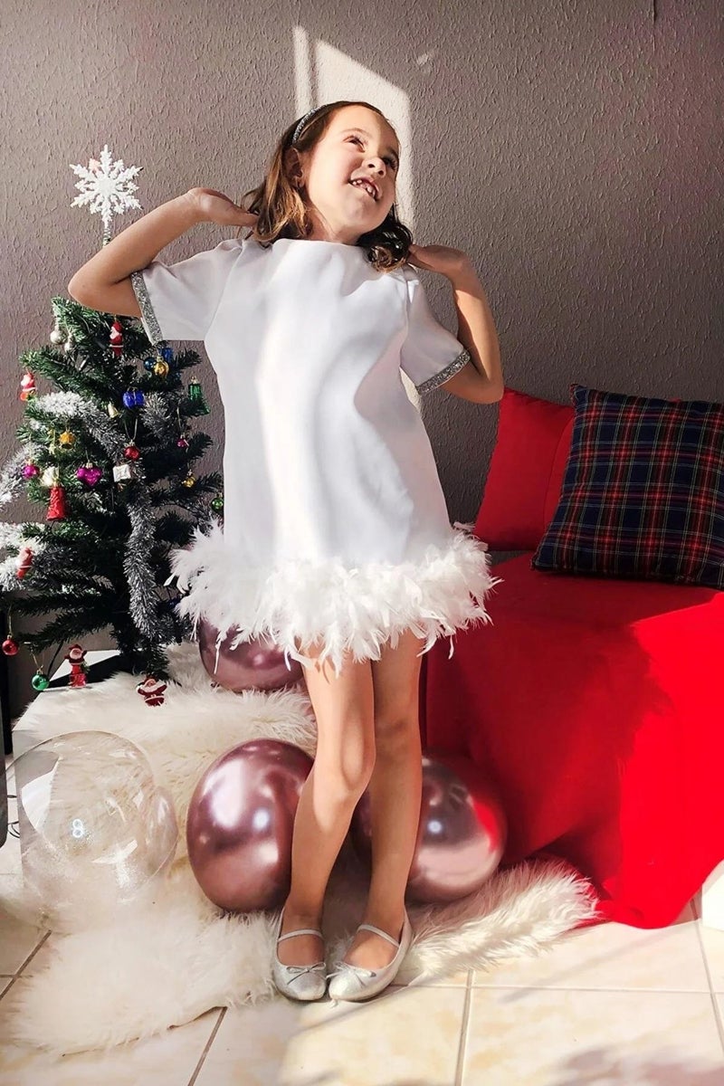 Masho Trend Feathered Hemline Evening Dress - Girls' Dress - Girls' Evening Dress - Kids' Evening Dress  - Image 3