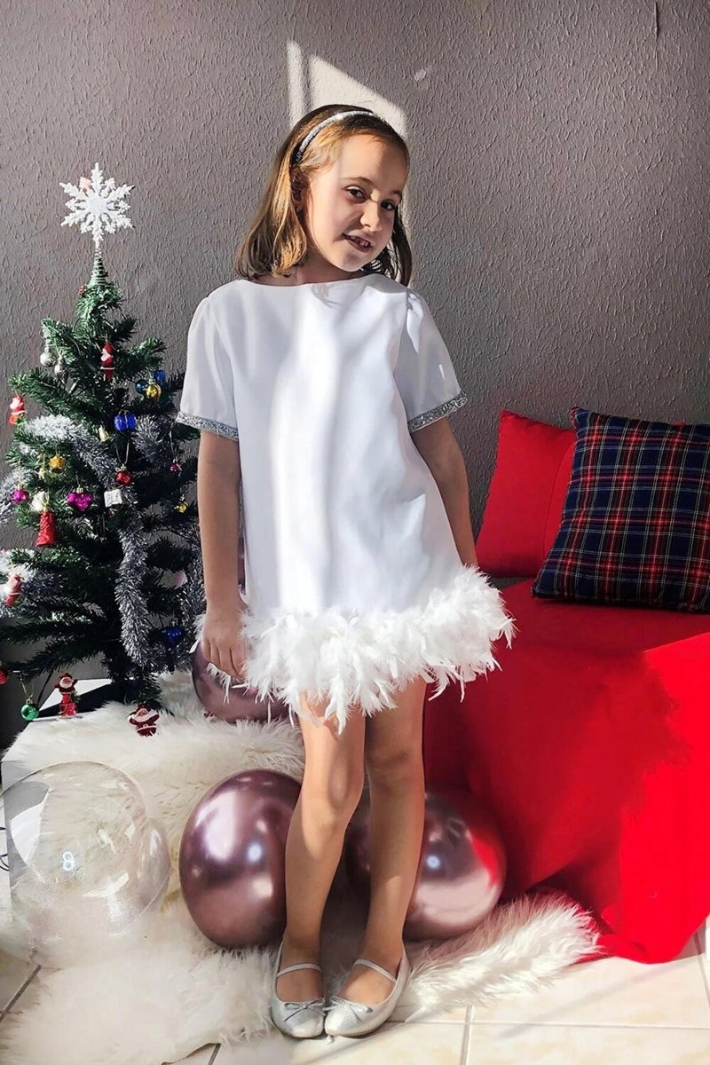 Masho Trend Feathered Hemline Evening Dress - Girls' Dress - Girls' Evening Dress - Kids' Evening Dress  - Image 5