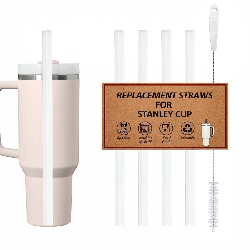 Woyinger Reusable Straws for Stanley Cup 30oz | 40oz, Replacement Long Straw with 1 Brush for Stanley Cup Accessoriesï¼ŒFood Grade & BPA Free, Machine washableï¼ˆ4 packï¼Œ30oz, Transparent Whiteï¼‰ - Image 1