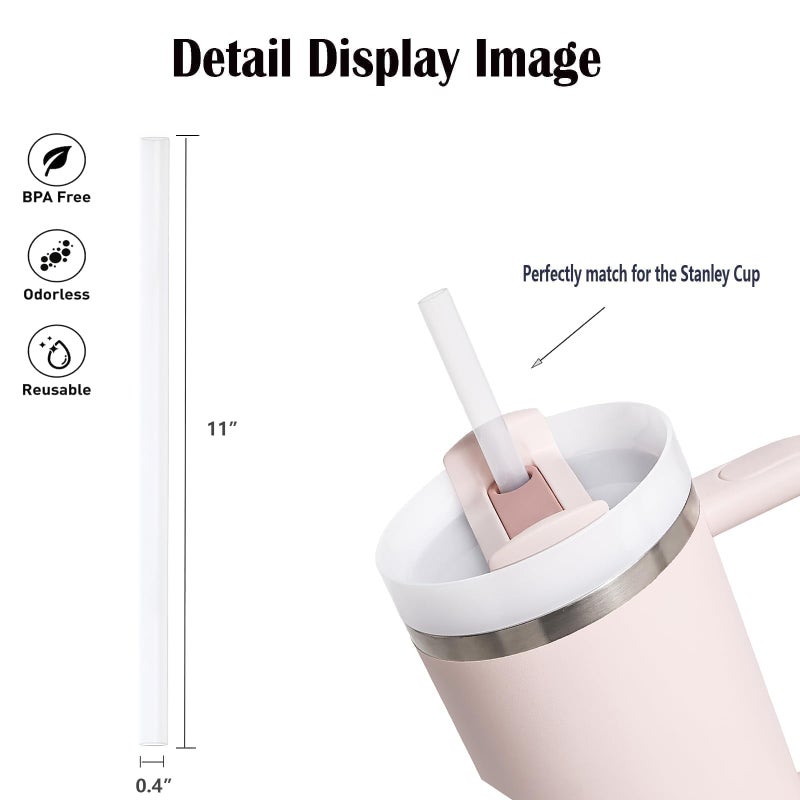 Woyinger Reusable Straws for Stanley Cup 30oz | 40oz, Replacement Long Straw with 1 Brush for Stanley Cup Accessoriesï¼ŒFood Grade & BPA Free, Machine washableï¼ˆ4 packï¼Œ30oz, Transparent Whiteï¼‰ - Image 2