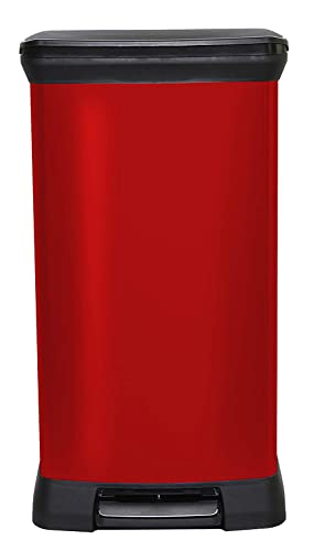 Curver Metal Effect 70 Recycled Kitchen Pedal Touch Deco Bin 50 Litres  Red
