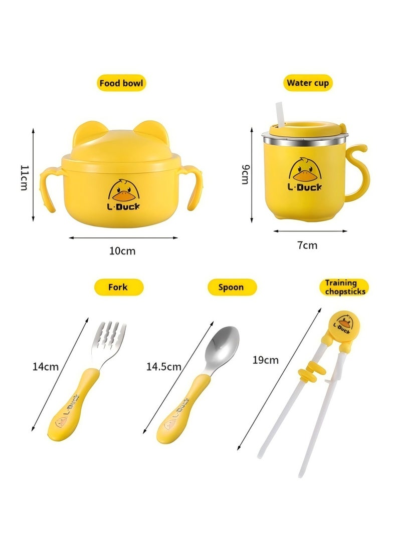 Beauenty - Children's tableware set, baby bowl, children's cup, training chopsticks, fork, spoon, storage box, 6-piece set - Image 1