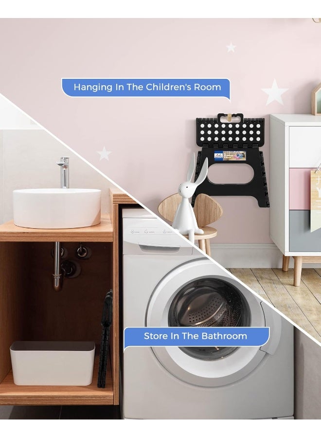 Acko Folding Step Stool Lightweight Plastic Step Stool - 11" Height - 2 Pack - Foldable Step Stool for Kids and Adults, Non Slip Folding Stools for Kitchen Bathroom Bedroom (Black, 2 Pack) - Image 5