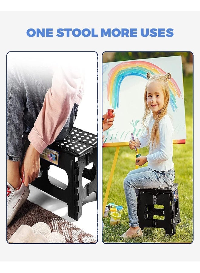 Acko Folding Step Stool Lightweight Plastic Step Stool - 11" Height - 2 Pack - Foldable Step Stool for Kids and Adults, Non Slip Folding Stools for Kitchen Bathroom Bedroom (Black, 2 Pack) - Image 3