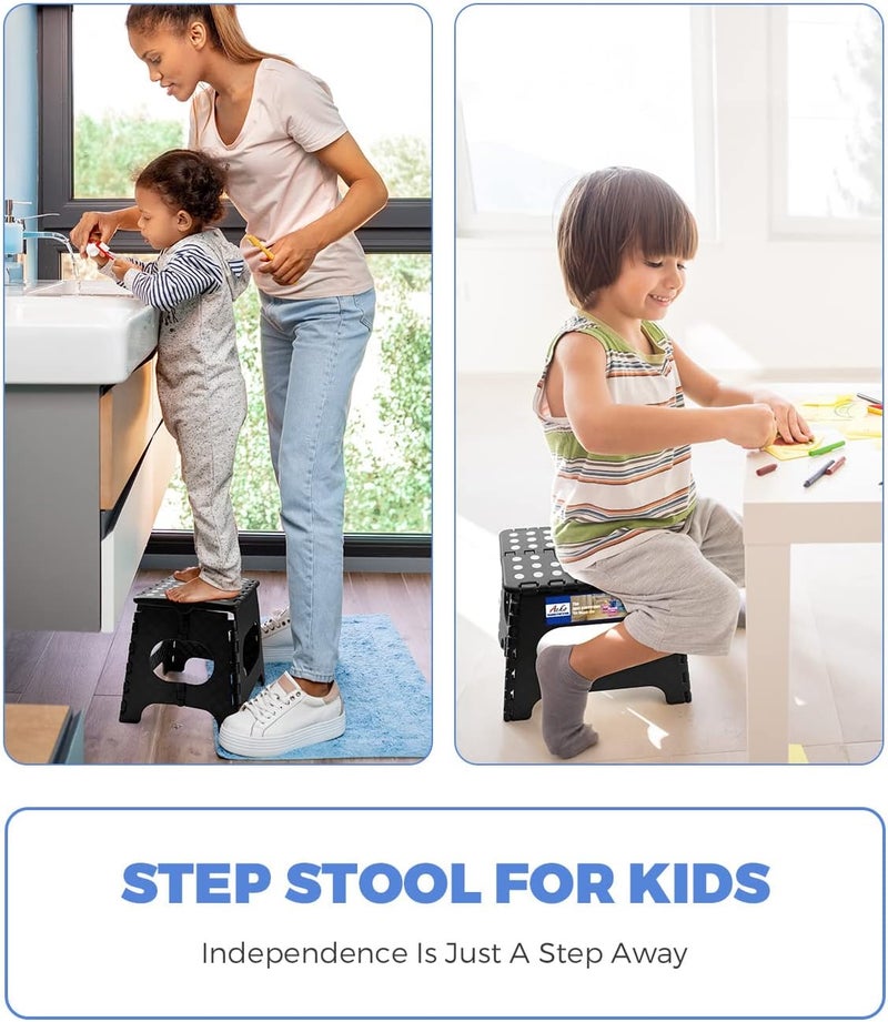 Acko Folding Step Stool Lightweight Plastic Step Stool - 11" Height - 2 Pack - Foldable Step Stool for Kids and Adults, Non Slip Folding Stools for Kitchen Bathroom Bedroom (Black, 2 Pack) - Image 2