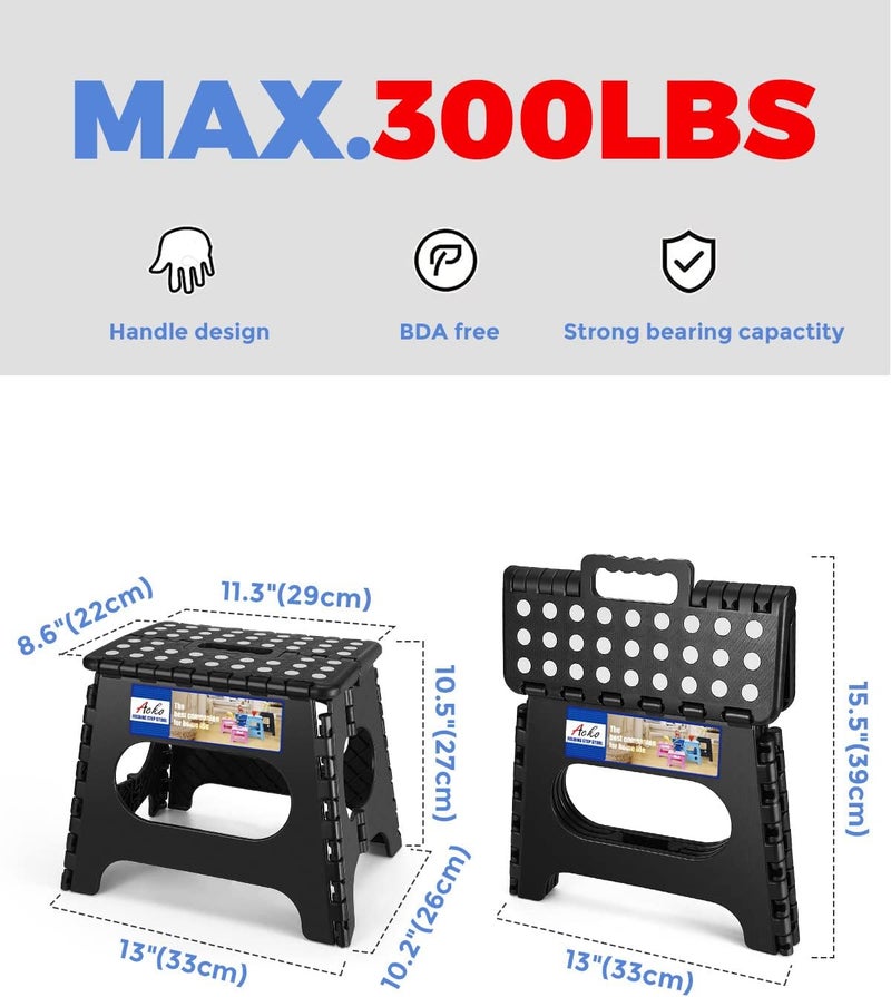 Acko Folding Step Stool Lightweight Plastic Step Stool - 11" Height - 2 Pack - Foldable Step Stool for Kids and Adults, Non Slip Folding Stools for Kitchen Bathroom Bedroom (Black, 2 Pack) - Image 4