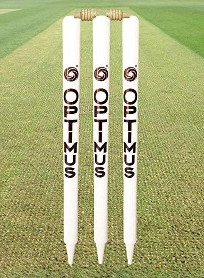 أوبتيموس مجموعة أوبتيموس® من 3 أعمدة خشبية للكريكيت بالحجم الكامل (خشب الأوكالبتوس الثقيل) مع حلقتين - لون كريمي - Image 1