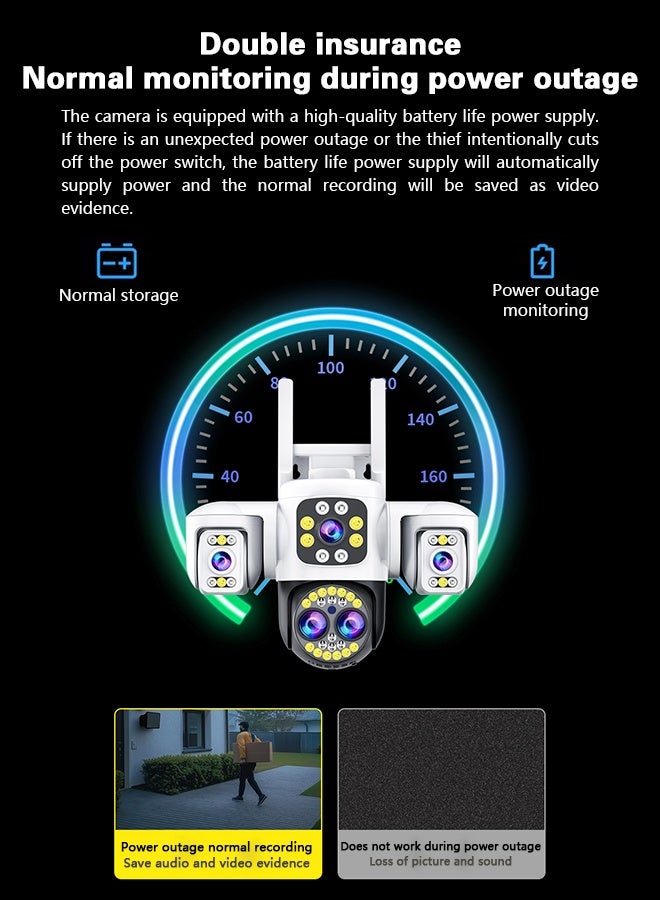 DIFANG 8K WiFi HD night vision camera, four-lens three-screen 10x zoom surveillance camera, free 64GB card, IPP66 waterproof, two-way voice, 360° rotation without blind spot monitoring, full-color night vision  - Image 5