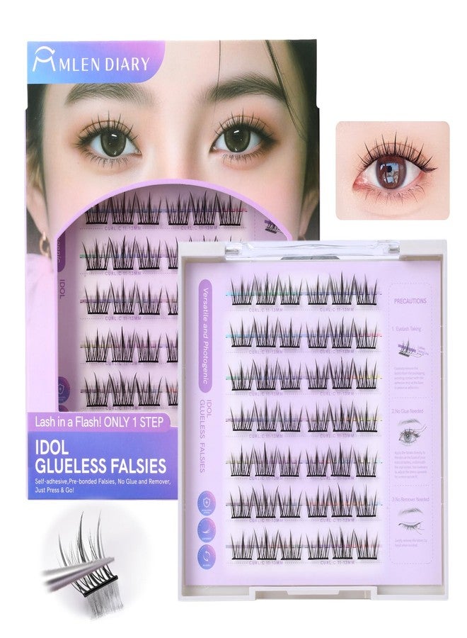 MLEN DIARY Self Adhesive Lash Clusters DIY Eyelash Extensions C Curl Natural 42Pcs Pre-Glued Cluster Lashes 11-13MM No Glue Individual Lashes Self Application at Home(Idol) - Image 1