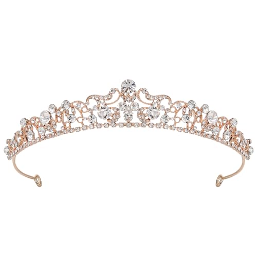 SWEETV Rose Gold Wedding Tiaras and Crowns, Rhinestone Bridal Crown Princess Tiara Headpieces for Women and Flower Girls, Bridgerton Hair Accessories for Birthday Prom Quinceanera - Image 1