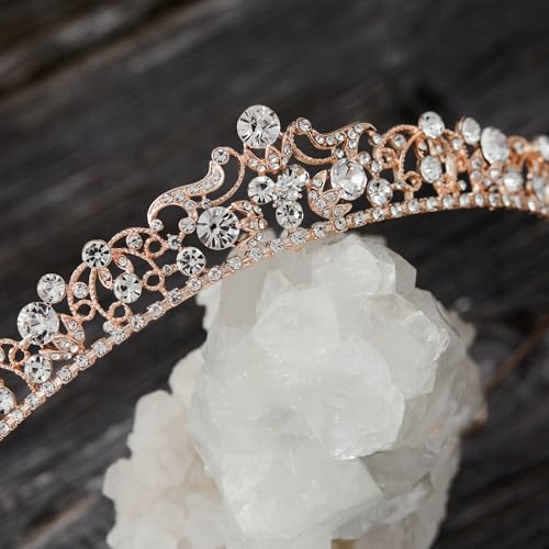 SWEETV Rose Gold Wedding Tiaras and Crowns, Rhinestone Bridal Crown Princess Tiara Headpieces for Women and Flower Girls, Bridgerton Hair Accessories for Birthday Prom Quinceanera - Image 5