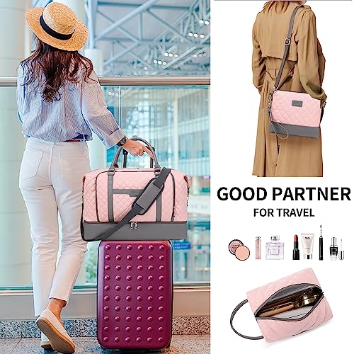 Stuery Weekender Bags for Women Overnight Bag with Shoe Compartment and Toiletry Bags Large Travel Duffel Bag Carry On Shoulder Tote with Trolley Sleeve - Image 3