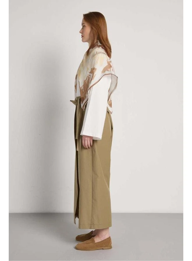 mina aise High-Waisted Tailored Khaki Premium Skirt-Style Pants 31060.