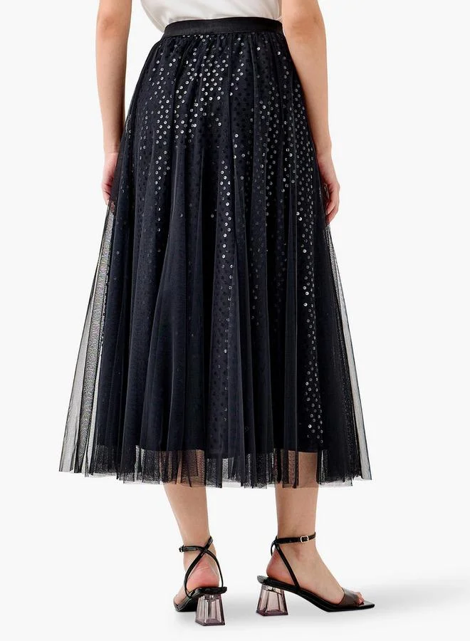 2Xtremz 2Xtremz Sequin Embellished Midi Skirt with Elasticated Waistband