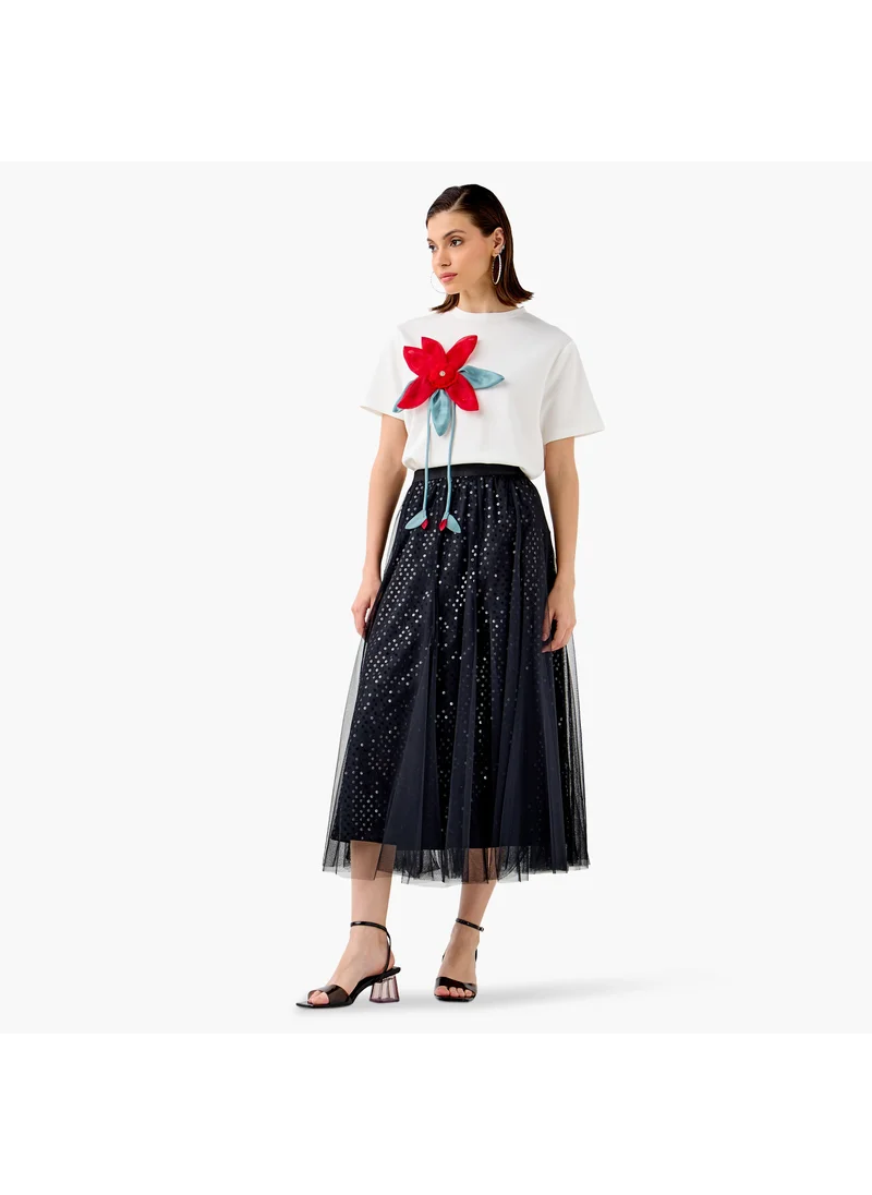 2Xtremz 2Xtremz Sequin Embellished Midi Skirt with Elasticated Waistband