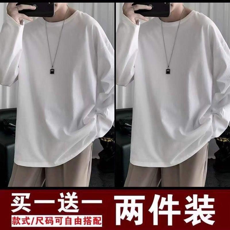 Spring and autumn new American fashion brand heavyweight pure cotton long-sleeved t-shirt for male and female students, loose round neck for couples, trendy and casual - Image 1