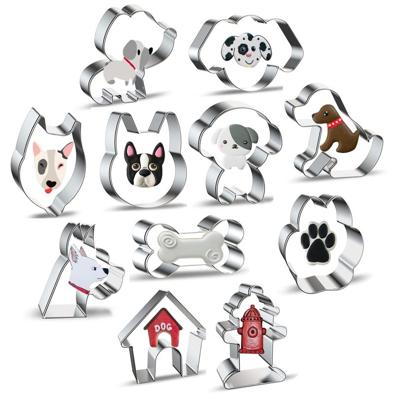 azflyife Dog Cookie Cutter Shapes Set of 11 - Metal Animal Dog Theme Biscuit Cutter Molds Includes Corgi  Poodle  Teddy Dog  Alaska  Bichon Frise  Labrador  Husky  Dog Bone  Paw Print  Dog House  Fire Hydrant - Image 1