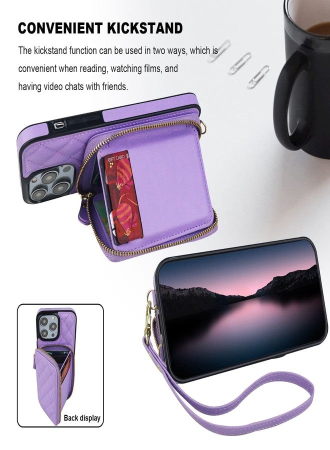 Bocasal Crossbody Wallet Case for iPhone 14 Pro Max, RFID Blocking PU Leather Zipper Handbag Purse Flip Cover, Kickstand Folio Case with Card Slots Holder Wrist Strap Lanyard 5G 6.7 Inch (Purple) - Image 5