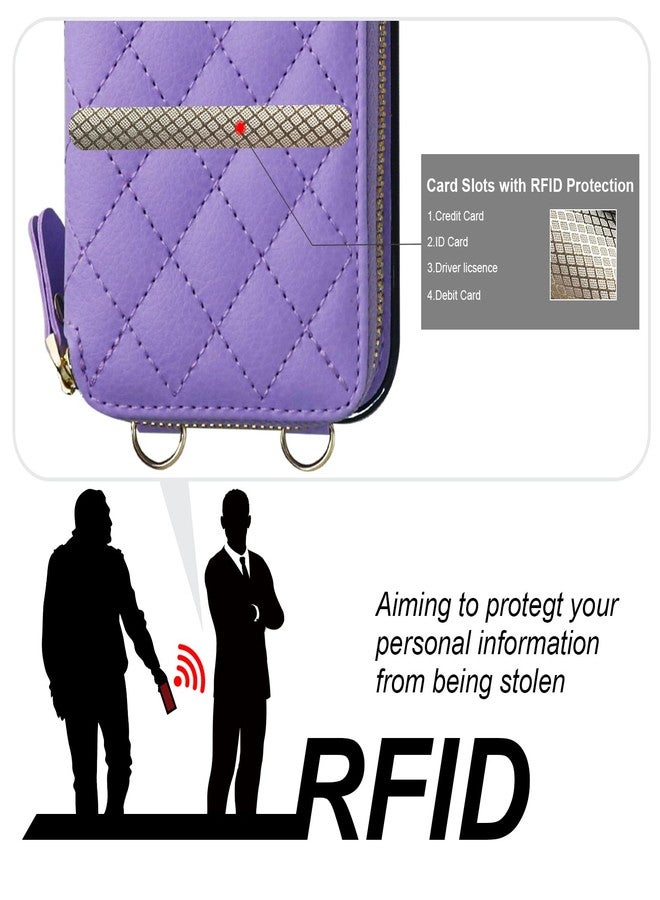 Bocasal Crossbody Wallet Case for iPhone 14 Pro Max, RFID Blocking PU Leather Zipper Handbag Purse Flip Cover, Kickstand Folio Case with Card Slots Holder Wrist Strap Lanyard 5G 6.7 Inch (Purple) - Image 3