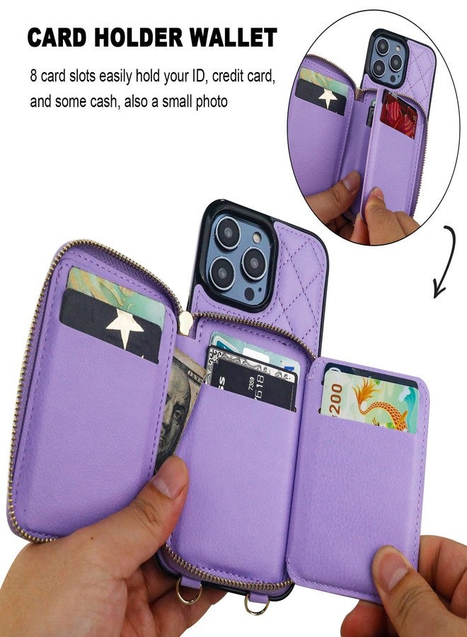 Bocasal Crossbody Wallet Case for iPhone 14 Pro Max, RFID Blocking PU Leather Zipper Handbag Purse Flip Cover, Kickstand Folio Case with Card Slots Holder Wrist Strap Lanyard 5G 6.7 Inch (Purple) - Image 4