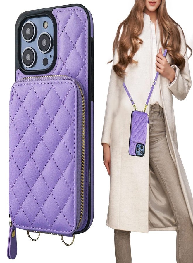 Bocasal Crossbody Wallet Case for iPhone 14 Pro Max, RFID Blocking PU Leather Zipper Handbag Purse Flip Cover, Kickstand Folio Case with Card Slots Holder Wrist Strap Lanyard 5G 6.7 Inch (Purple) - Image 1