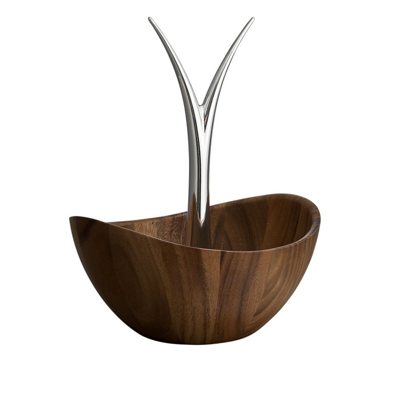 Nambe nambe Fruit Tree Bowl  Fruit Basket with Banana Hanger  Large Decorative Wooden Fruit Bowl for Kitchen Counter or Centerpiece Table Dcor  Made of Acacia Wood and Metal Alloy  12Inch 