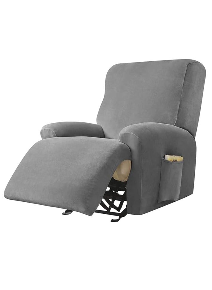 general 4-piece velvet chaise longue cover, stretch velvet lounge chair cover for living room with side pockets, TV chair protector, seat width 58-89 cm (grey) - Image 1