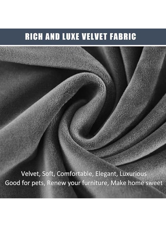 general 4-piece velvet chaise longue cover, stretch velvet lounge chair cover for living room with side pockets, TV chair protector, seat width 58-89 cm (grey) - Image 2