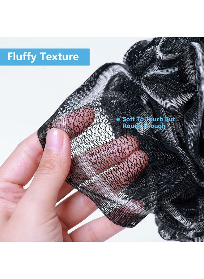 VANZAVANZU Bath Loofah Large 80g Shower Sponge Body Scrubber Mesh Pouf for Men and Women, Set of 4 (Black with White) - Image 4