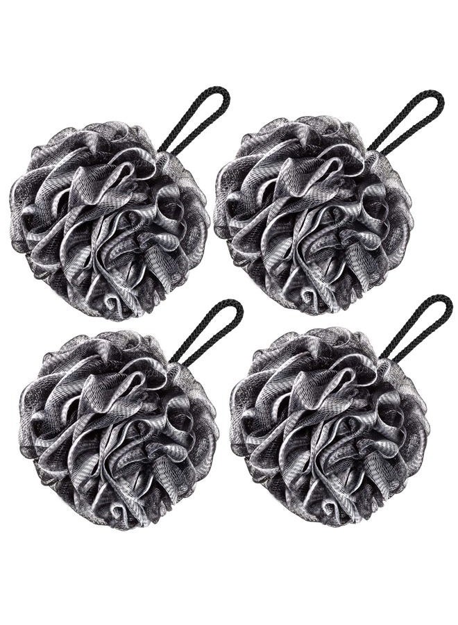 VANZAVANZU Bath Loofah Large 80g Shower Sponge Body Scrubber Mesh Pouf for Men and Women, Set of 4 (Black with White) - Image 1