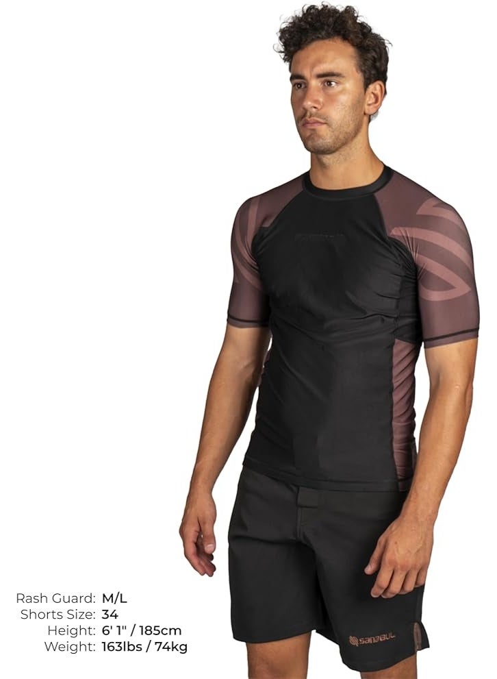 Sanabul  Essential Short Sleeve Compression Shirt For Men | Mma Wrestling Jiu Jitsu Bjj Base Layer Rash Guard | Workout Men'S Compression Shirt (Small, Brown) - Image 2
