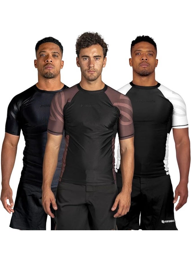 Sanabul  Essential Short Sleeve Compression Shirt For Men | Mma Wrestling Jiu Jitsu Bjj Base Layer Rash Guard | Workout Men'S Compression Shirt (Small, Brown) - Image 1
