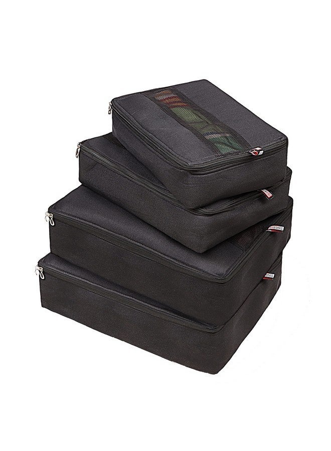 IMAWORKS 4 Set Travel Organizer Pouch Packing Cubes Luggage Organiser Set Clothes Space Savers Bags (2 Large, 1 Medium and 1 Small Cube) Black, Laminated Fabric - Image 1