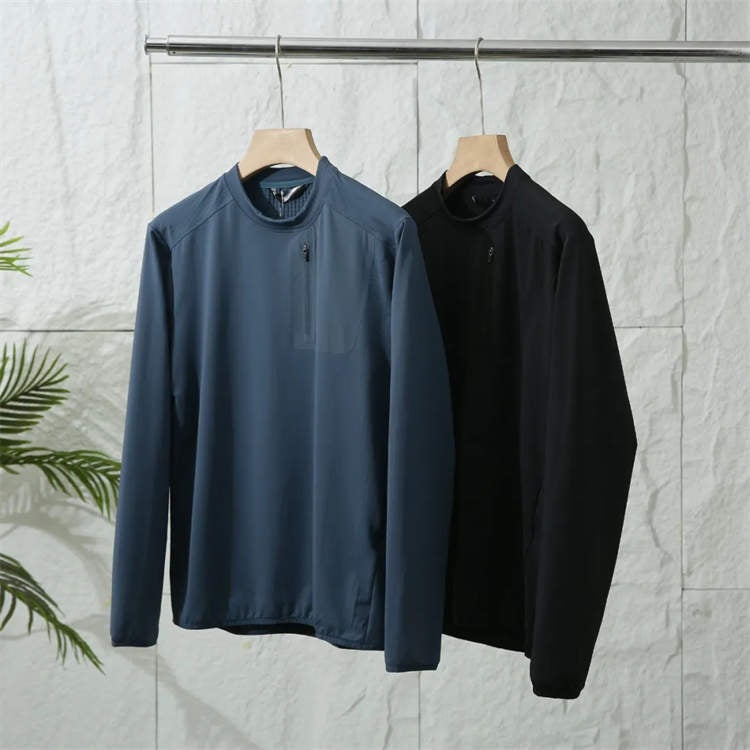 Knitted Three-Dimensional Outdoor High-End! Autumn Adhesive Pocket Loose Elastic Quick-Drying Breathable Casual Round Neck Long Sleeve T-Shirt - Image 2