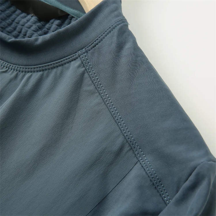 Knitted Three-Dimensional Outdoor High-End! Autumn Adhesive Pocket Loose Elastic Quick-Drying Breathable Casual Round Neck Long Sleeve T-Shirt - Image 3