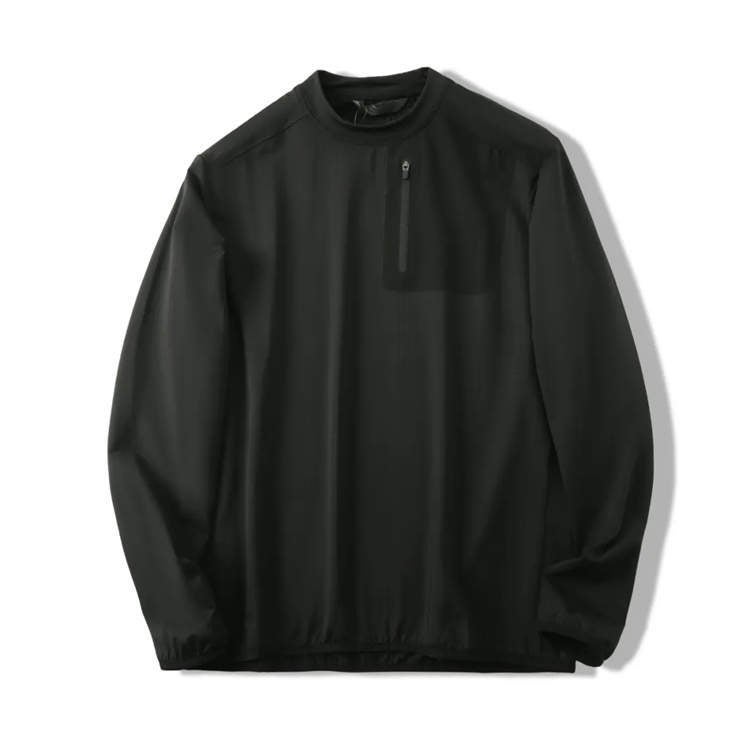 Knitted Three-Dimensional Outdoor High-End! Autumn Adhesive Pocket Loose Elastic Quick-Drying Breathable Casual Round Neck Long Sleeve T-Shirt - Image 1