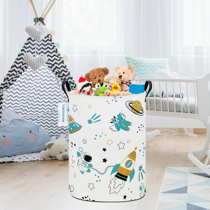 LANGYASHAN Storage Bin, Canvas Fabric Collapsible Organizer Basket for Laundry Hamper,Toy Bins,Gift Baskets, Bedroom, Clothes,Baby Nursery (Round Space Astronaut) - Image 5