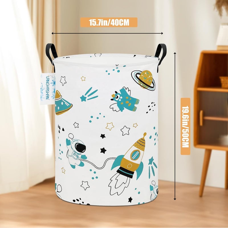LANGYASHAN Storage Bin, Canvas Fabric Collapsible Organizer Basket for Laundry Hamper,Toy Bins,Gift Baskets, Bedroom, Clothes,Baby Nursery (Round Space Astronaut) - Image 2